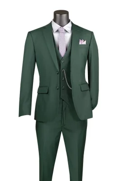 Slim Fit Business Men's Suit 3 Piece 2 Button in Hunter Green