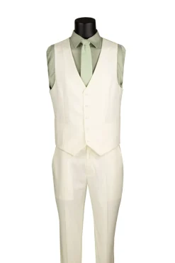 Slim Fit Business Men's Suit 3 Piece 2 Button in Ivory