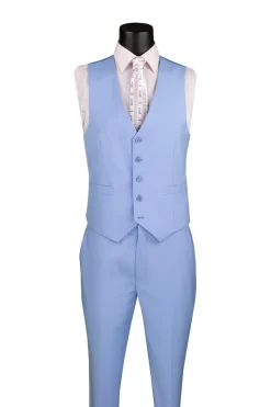 Slim Fit Business Men's Suit 3 Piece 2 Button in Light Blue