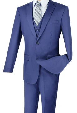 Slim Fit Business Men's Suit 3 Piece 2 Button in Indigo