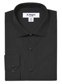 Slim Fit Cotton Convertible Cuff Dress Shirt In Black