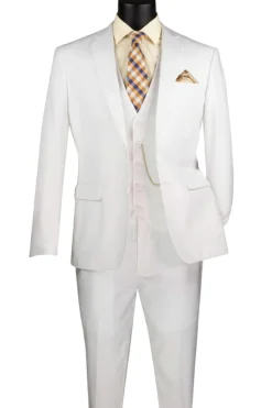 Slim Fit Men's Suit 3 Piece 2 Button in White