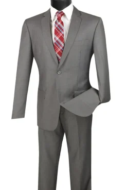 Slim Fit Men's Suit 2 Piece 2 Button in Medium Gray