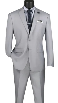 Slim Fit Men's Suit 2 Piece 2 Button in Light Gray