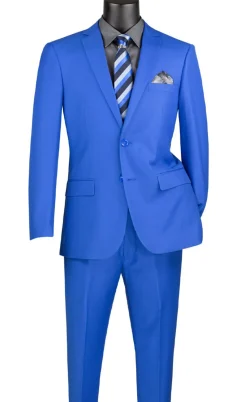 Slim Fit Men's Suit 2 Piece 2 Button in Royal Blue