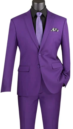 Slim Fit Men's Suit 2 Piece 2 Button in Purple