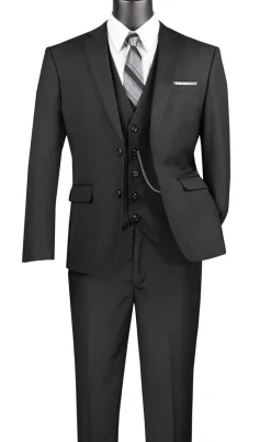 Slim Fit Men's Suit 3 Piece 2 Button in Black