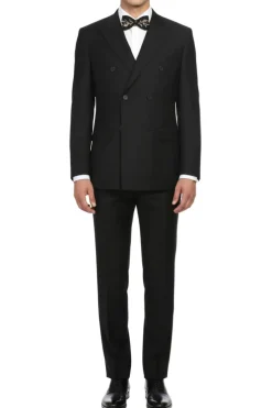 Slim Fit 2 Piece Black Double Breasted Peak Lapel Tuxedo