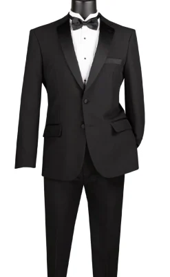 Slim Fit 2 Piece Dress Tuxedo Single Breasted 2 Button Design in Black