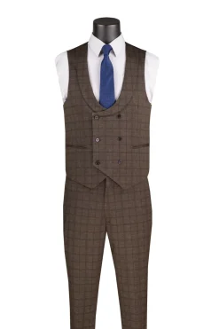 Slim Fit 3 Piece Stretch Fabric Suit in Brown
