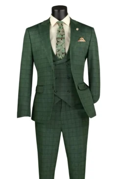 Slim Fit 3 Piece Stretch Fabric Suit in Green