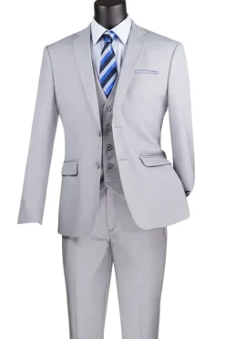 Slim Fit Suit 3 Piece 2 Button in Light Gray
