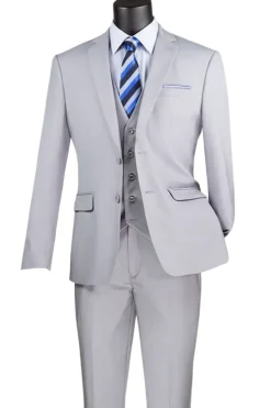 Slim Fit Suit 3 Piece 2 Button in Light Gray