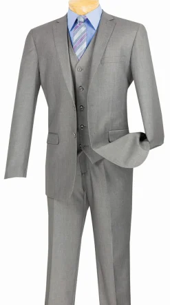 Slim Fit Suit 3 Piece 2 Button in Medium Gray