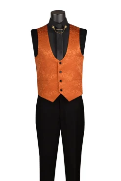 Slim Fit Tuxedo 3 Piece with Jacquard Pattern in Caramel