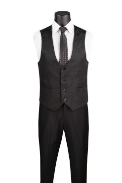 Slim Fit Tuxedo 3 Piece with Jacquard Pattern in Black