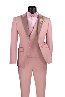 Slim Fit Tuxedo 3 Piece with Matching Bow Tie in Mauve