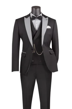 Slim Fit Tuxedo 3 Piece with Matching Bow Tie in Black