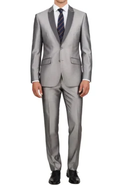 (38S, 40L) Slim Fit 2 Piece Sharkskin Gray Suit