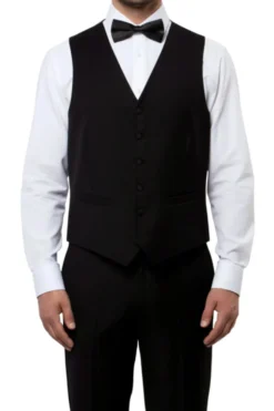 Solid Black Modern Fit Tuxedo 3 Piece with 6 Button Vest