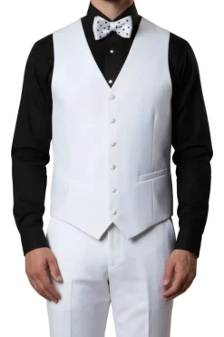 Solid White Modern Fit Tuxedo 3 Piece with 6 Button Vest