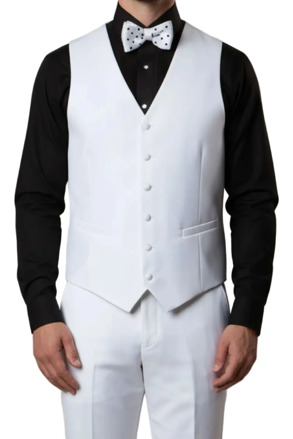 Solid White Modern Fit Tuxedo 3 Piece with 6 Button Vest