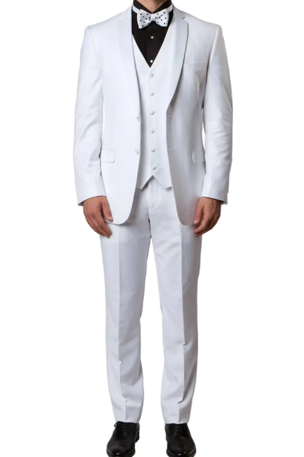 Solid White Modern Fit Tuxedo 3 Piece with 6 Button Vest