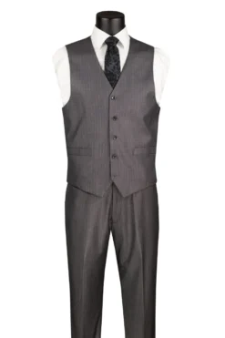 Sovana Collection - Regular Fit 3 Piece Suit 2 Button Tone on Tone Stripe in Gray