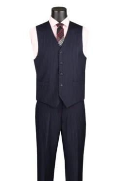 Sovana Collection - Regular Fit 3 Piece Suit 2 Button Tone on Tone Stripe in Navy