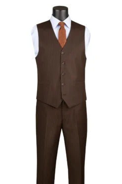 Sovana Collection - Regular Fit 3 Piece Suit 2 Button Tone on Tone Stripe in Brown