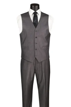 Sovana Collection - Regular Fit 3 Piece Suit 2 Button Tone on Tone Stripe in Gray