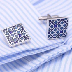 Square Navy Clover Cufflinks