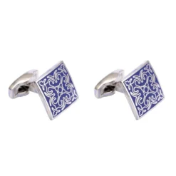 Square Vintage Blue Pattern Enamel Cufflinks