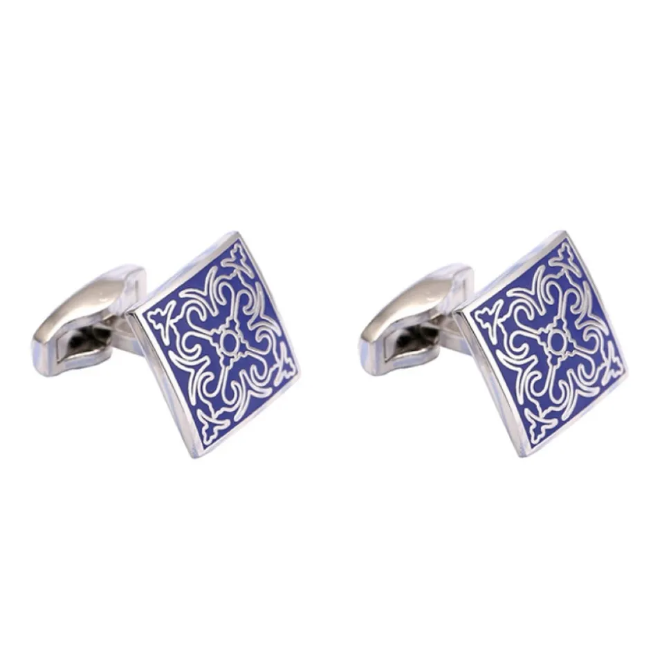 Square Vintage Blue Pattern Enamel Cufflinks