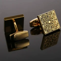 Square Black Gold Floral Enamel Cufflinks