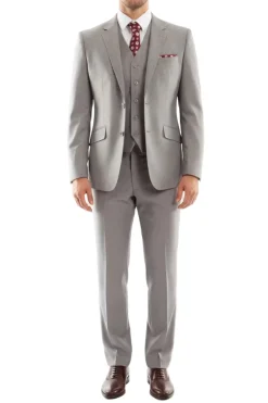 (42S, 44R) Wool Suit Modern Fit Italian Style 3 Piece in Gray