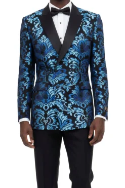 (S) Slim Fit Turquoise Double Breasted Blazer