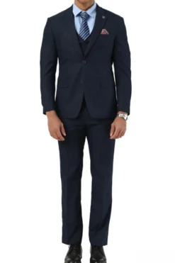 Stacy Adams - 3 Piece Hybrid Fit Notch Lapel Suit in Navy
