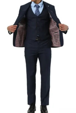 Stacy Adams - 3 Piece Hybrid Fit Notch Lapel Suit in Navy