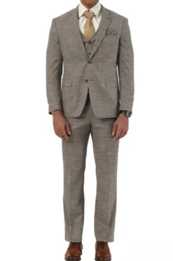 Stacy Adams - 3 Piece Hybrid Fit Notch Lapel Suit in Light Brown