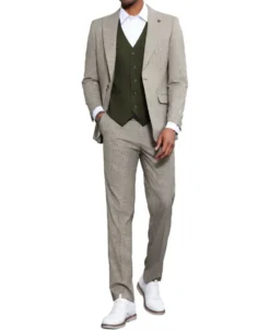 Stacy Adams - 3 Piece Suit Glen Plaid Hybrid Fit in Beige