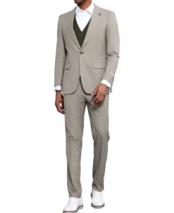 Stacy Adams - 3 Piece Suit Glen Plaid Hybrid Fit in Beige