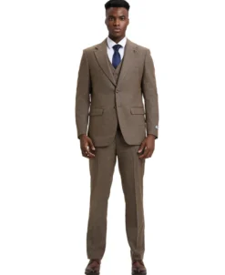 Stacy Adams - 3 Piece Suit Glen Plaid Hybrid Fit Notch Lapel in Brown with Adjustable Waistband