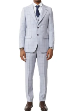 Stacy Adams - 3 Piece Suit 2 Buttons Windowpane Hybrid Fit In Light Purple