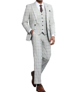 Stacy Adams - 3 Piece Windowpane Suit Hybrid Fit in Light Grey