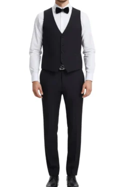Stacy Adams - Black 3 Piece Hybrid Fit Tuxedo Satin Shawl Lapel