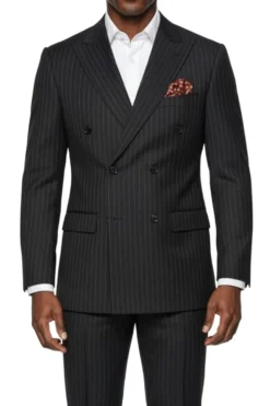 Stacy Adams - Black Hybrid Fit 2 Piece Double Breasted Pinstripe Suit