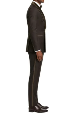 Stacy Adams - Brown 2-Piece Hybrid Fit Double Breasted Shawl Velvet Lapel Tuxedo