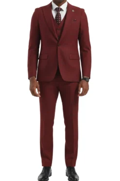 Stacy Adams - Burgundy Hybrid Fit Plaid 3 Piece Suit With Expandable Waist Band