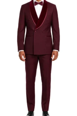Stacy Adams - Burgundy 2-Piece Hybrid Fit Double Breasted Shawl Velvet Lapel Tuxedo